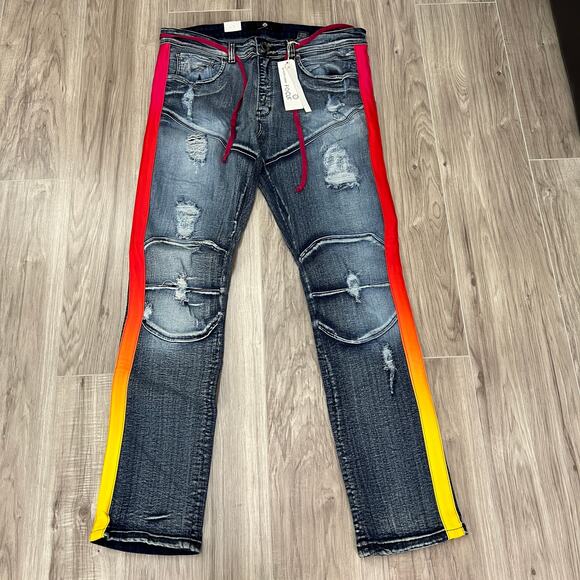 Focus Quality Goods Men's Striped/ Colorful Skinny Jeans Size W36 L32 - Picture 1 of 12